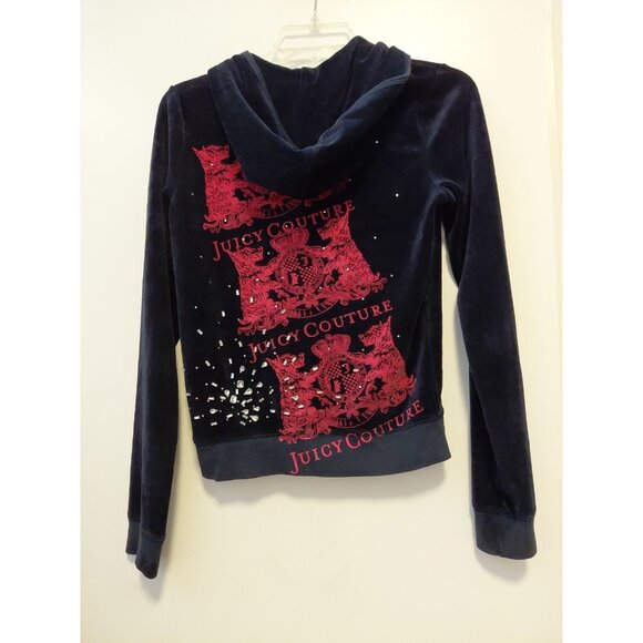 Juicy Couture Tops - Vintage Y2K Juicy Couture Velour Hoodie Graphic Rhinestones Black Red Medium